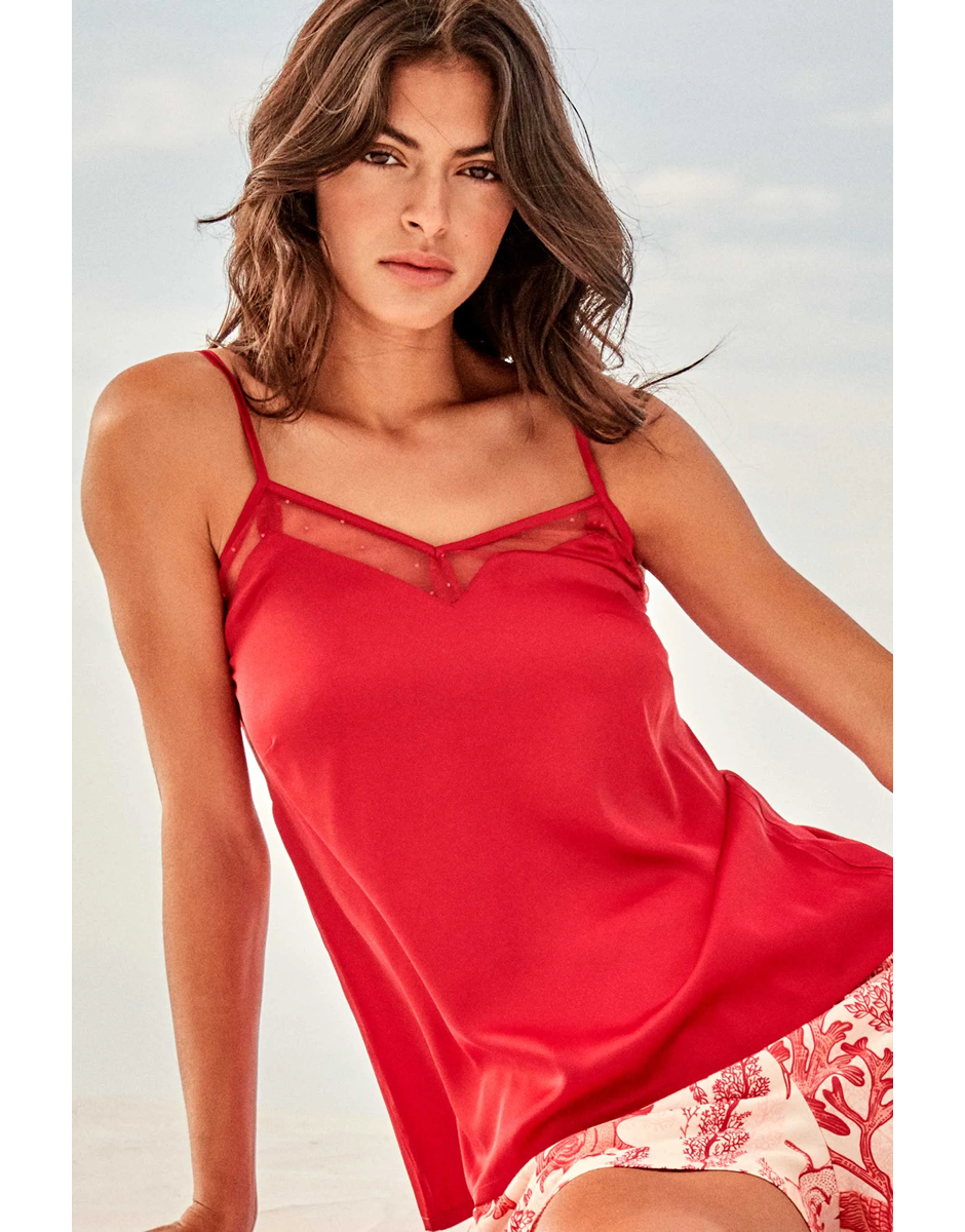 Camisola alças tecido acetinado