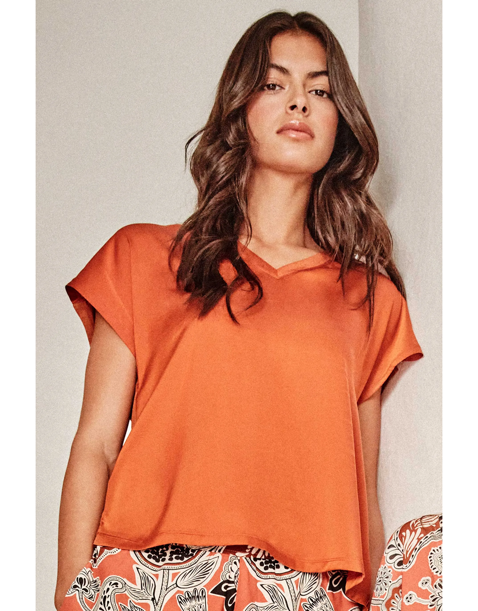 Camisola tecido acetinado tijolo