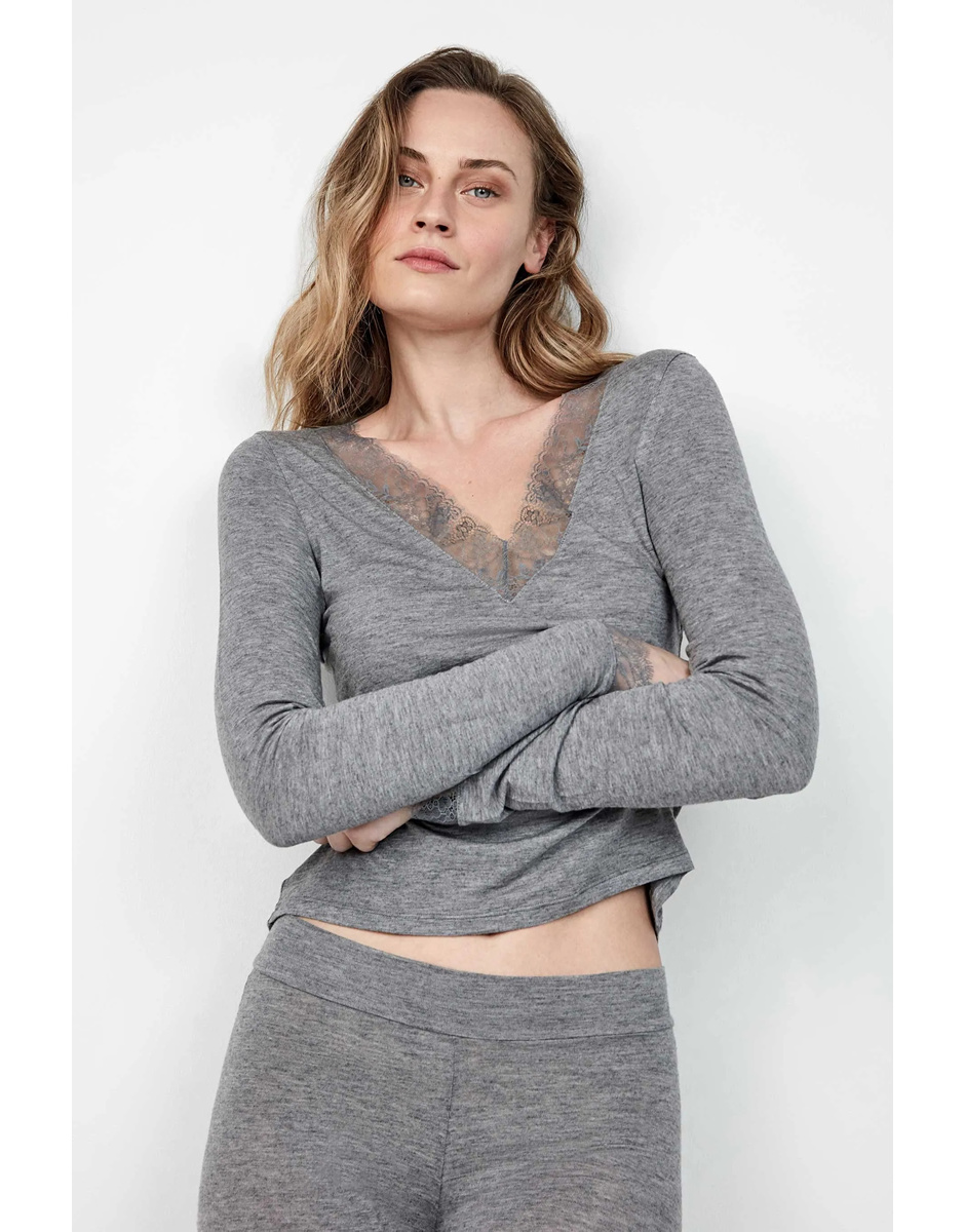 Camisola de renda cor cinza Gisela