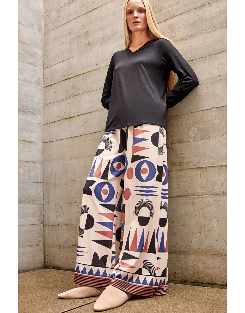 Calça larga motivos geométricos Gisela