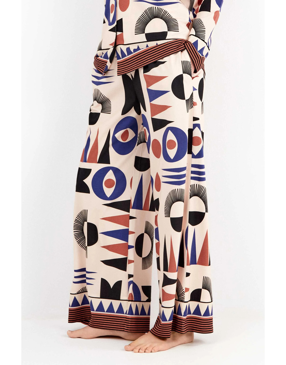 Calça larga motivos geométricos Gisela