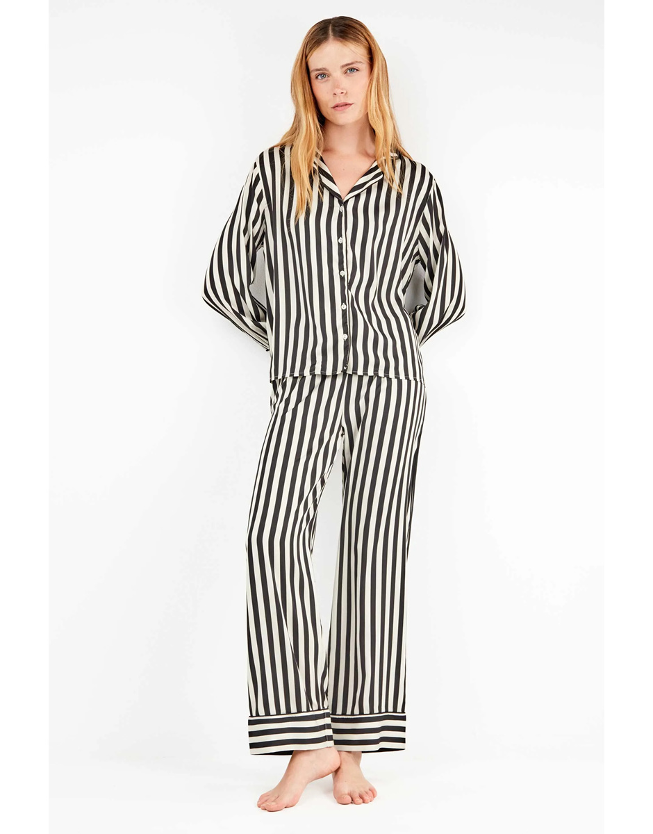 Pijama Camiseiro Riscas branco e preto Gisela