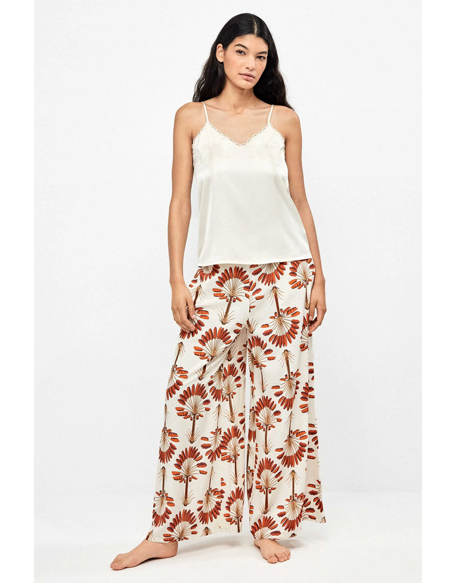 Calça larga estampado palmeiras