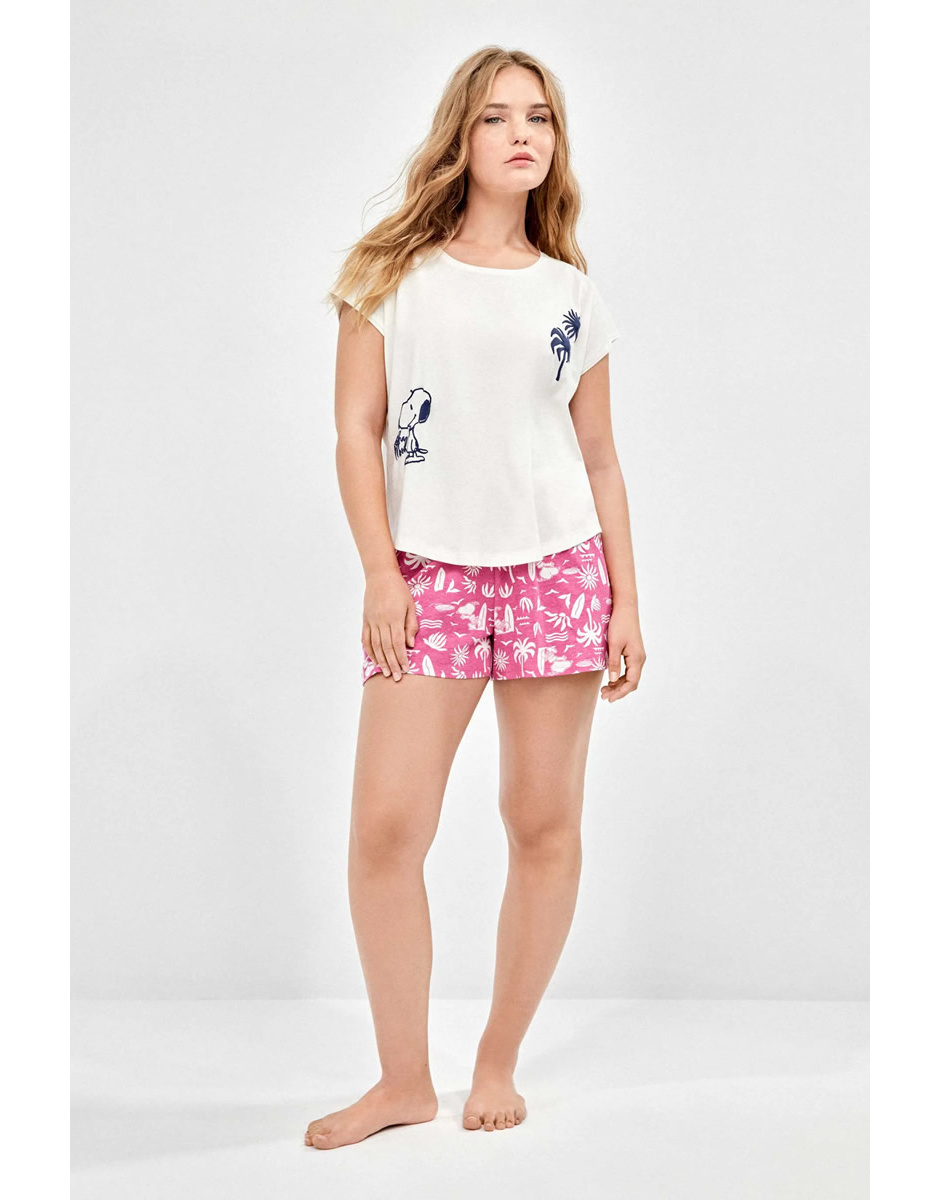 Pijama estampado Snoopy branco e rosa