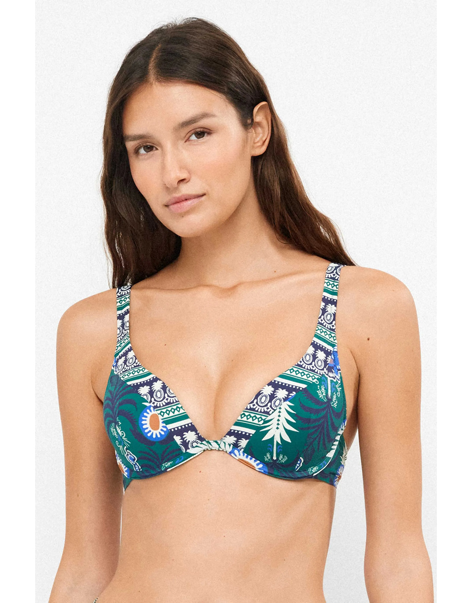 Top biquini com aro verde estampado